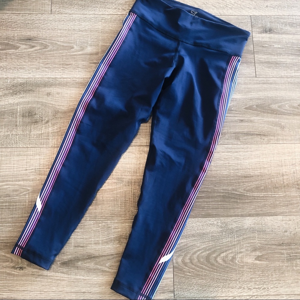 Vineyard Vines Navy Leggings with Pink & Light Blue Stripe Detail
